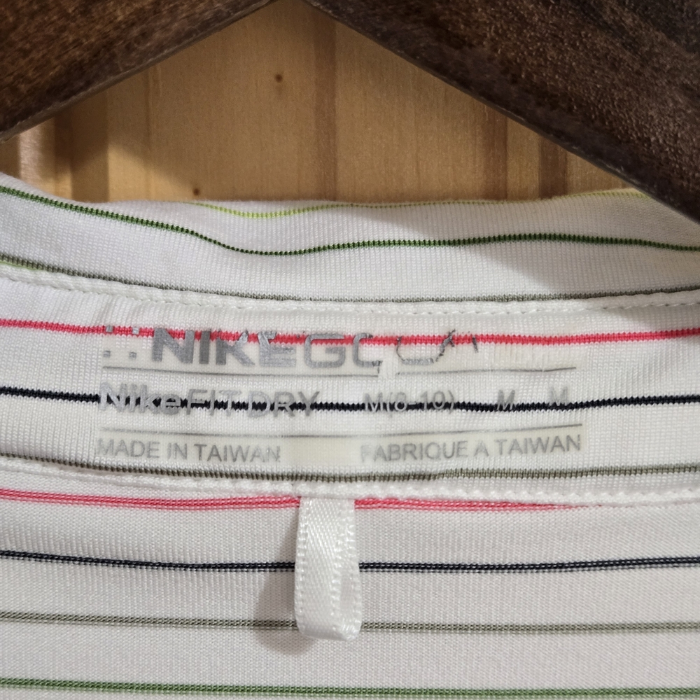 Nike Golf Womens Polo Size M White W/Stripes Short Sleeve Dri Fit Stretch